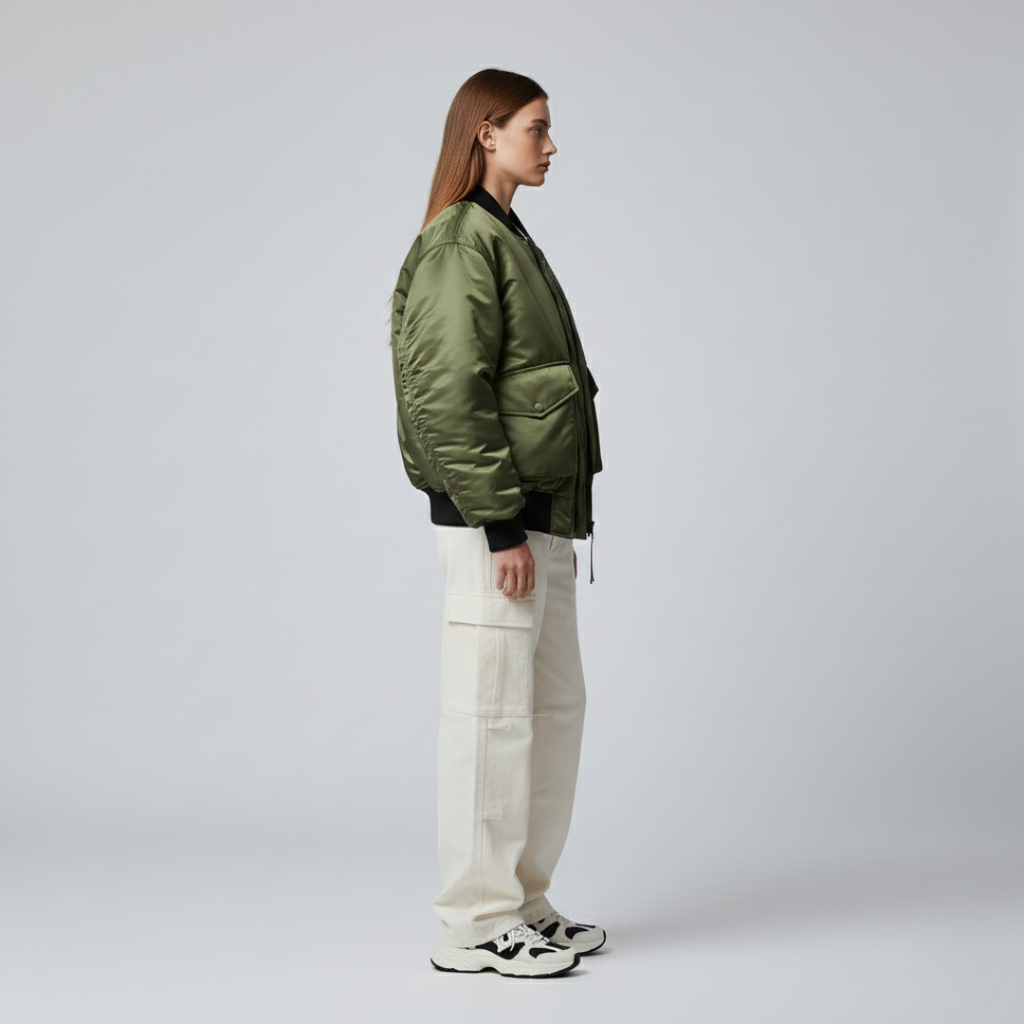 Women's Full-Zip Padded Bomber Jacket with Ribbed Trim