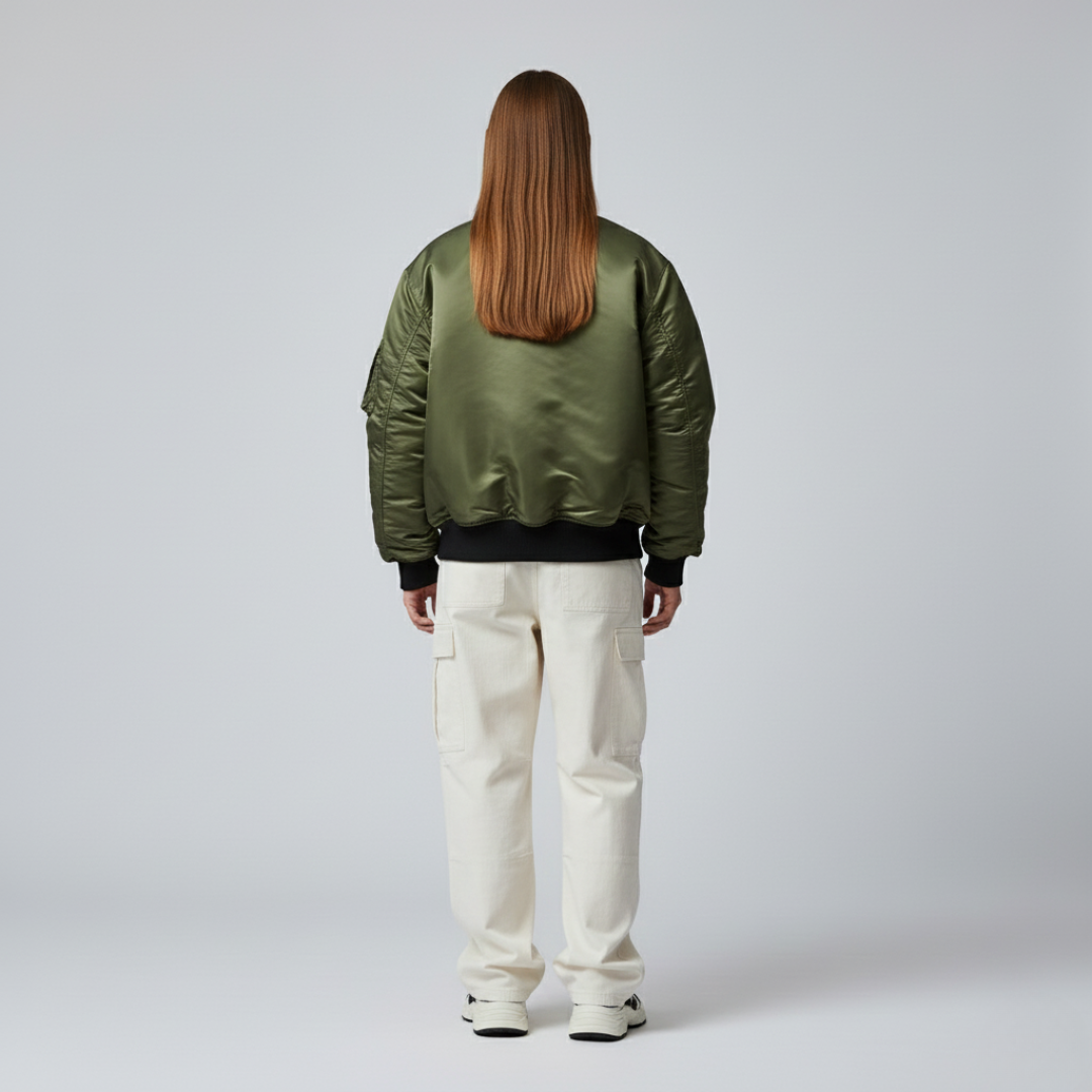 Women's Full-Zip Padded Bomber Jacket with Ribbed Trim