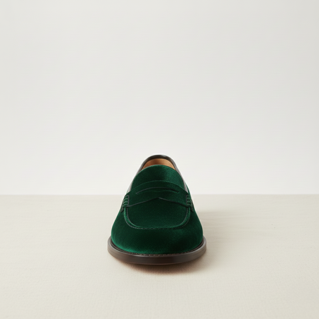 Women's Green Faux Leather Penny Loafers