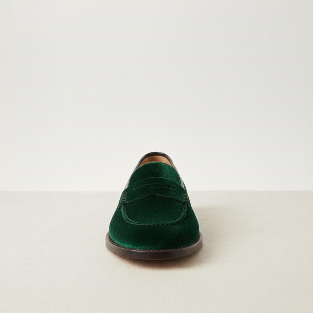 Women's Green Faux Leather Penny Loafers