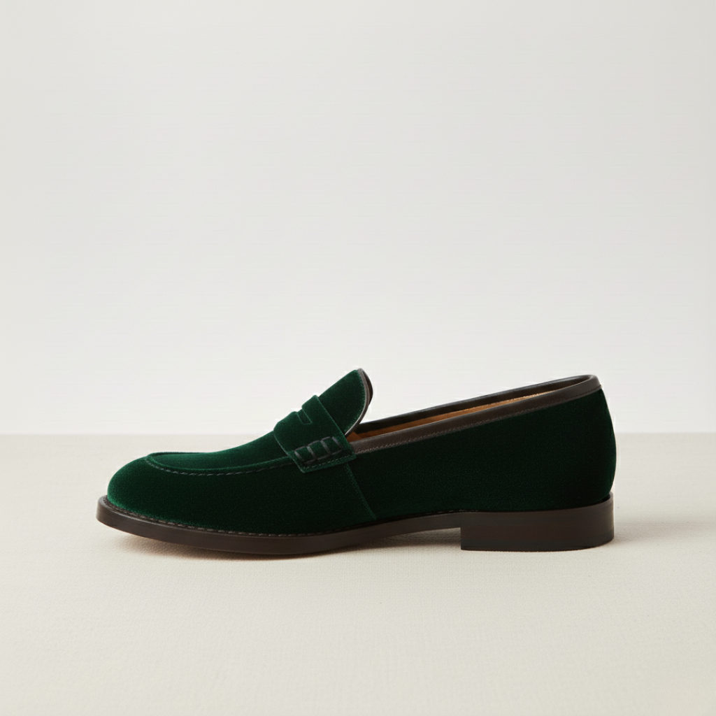 Women's Green Faux Leather Penny Loafers