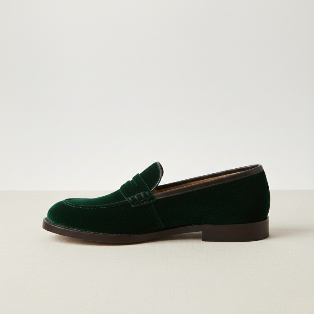 Women's Green Faux Leather Penny Loafers