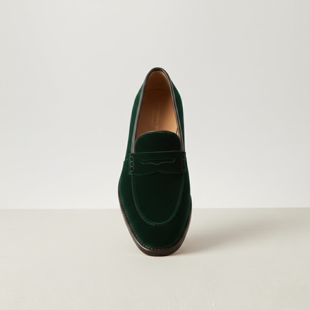 Women's Green Faux Leather Penny Loafers