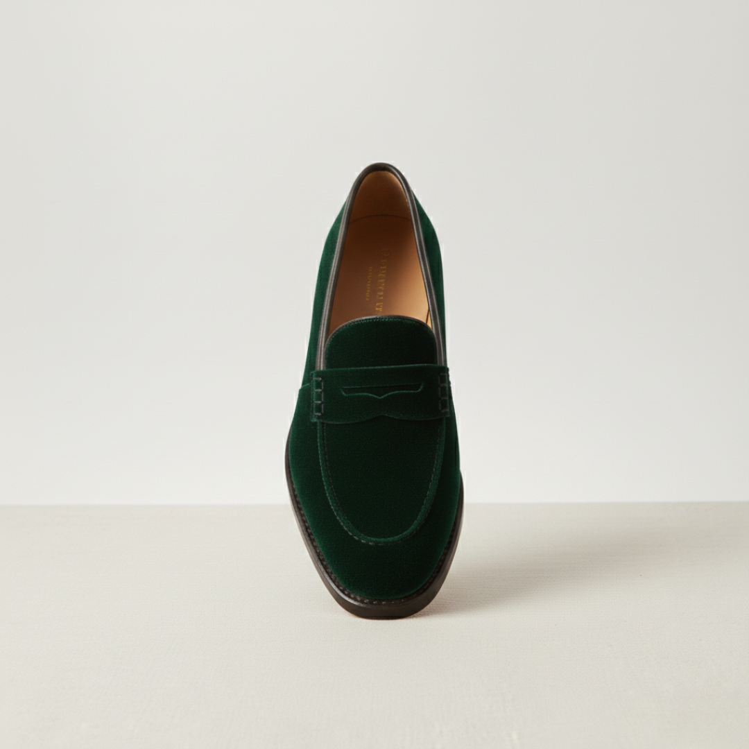 Women's Green Faux Leather Penny Loafers