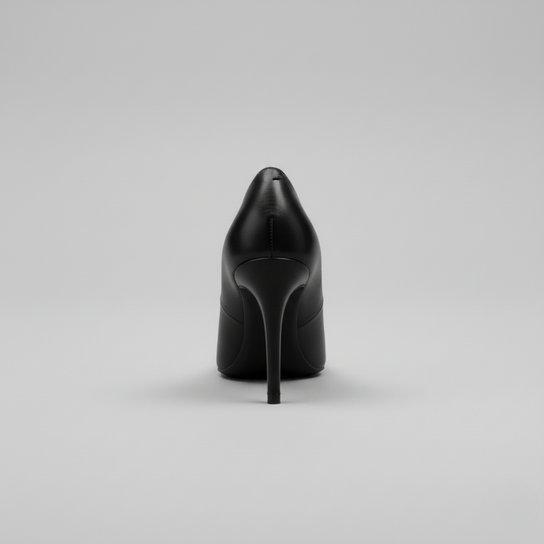 Women's Elegant Black Leather High Heel Pump