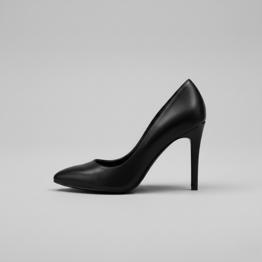 Women's Elegant Black Leather High Heel Pump