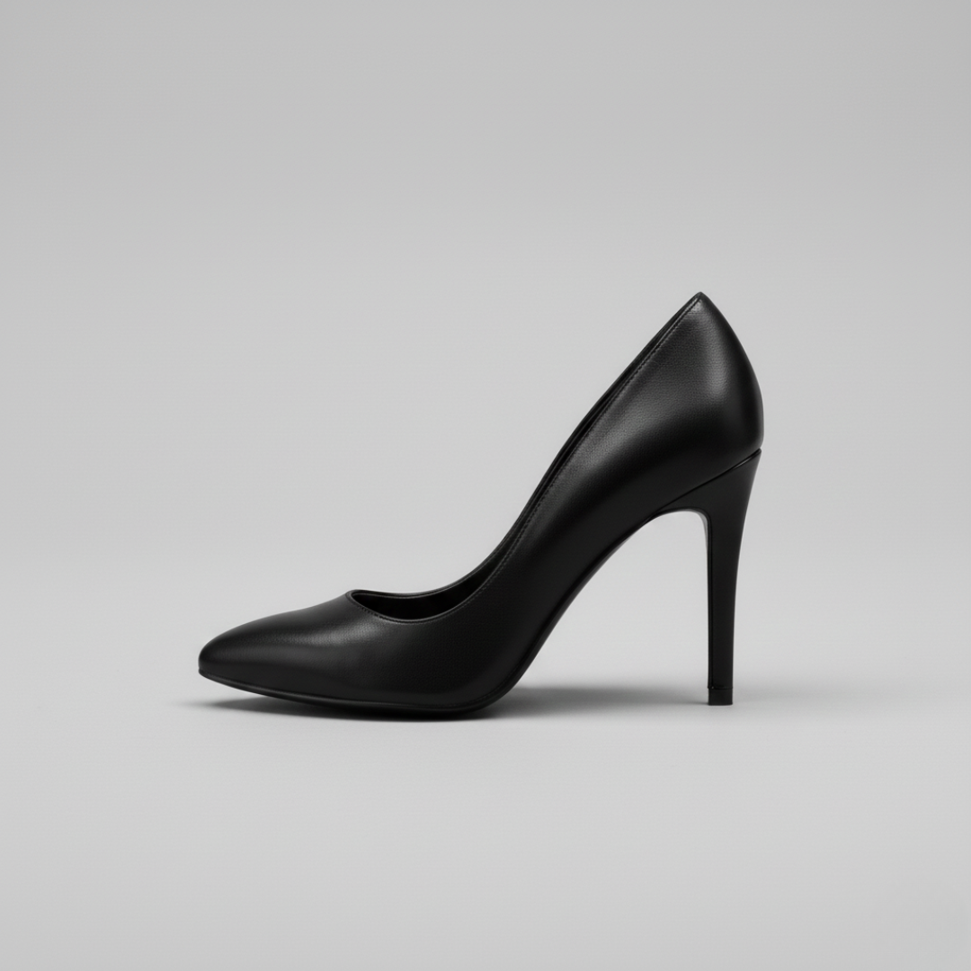 Women's Elegant Black Leather High Heel Pump