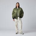 Women's Full-Zip Padded Bomber Jacket with Ribbed Trim