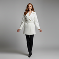 Women's Elegant White Tweed-Style Short Coat with Belt