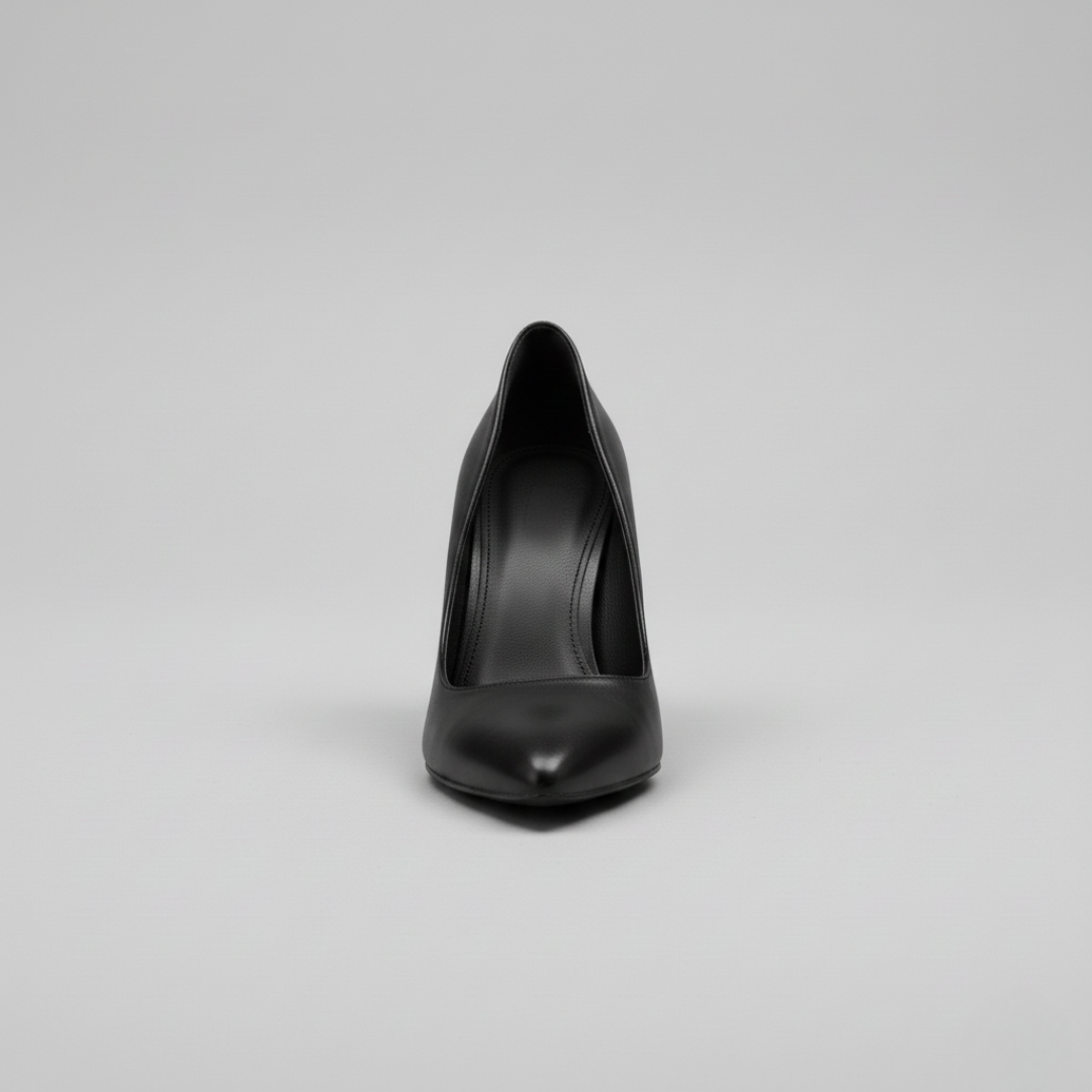 Women's Elegant Black Leather High Heel Pump